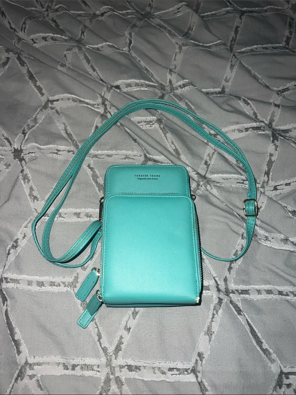 Forever Young Teal Crossbody Phone Pouch